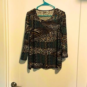 Blue and tan animal print top size 2X